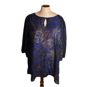 Just My Size Blue, Black, Gray Pattern Top. 3/4 Sleeves. Size 4X -26W/28W